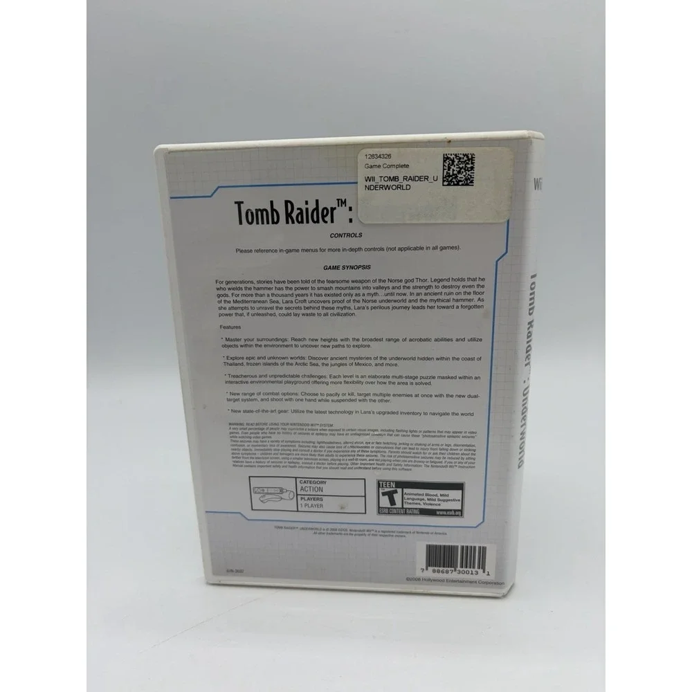 Tomb Raider: Underworld (Nintendo Wii, 2008) Video Game With Case + Disc